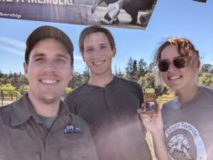 Safari West staff Mark, Aidan, _ Kate visiting Happy Hollow and getting our own Gorilla Honey!